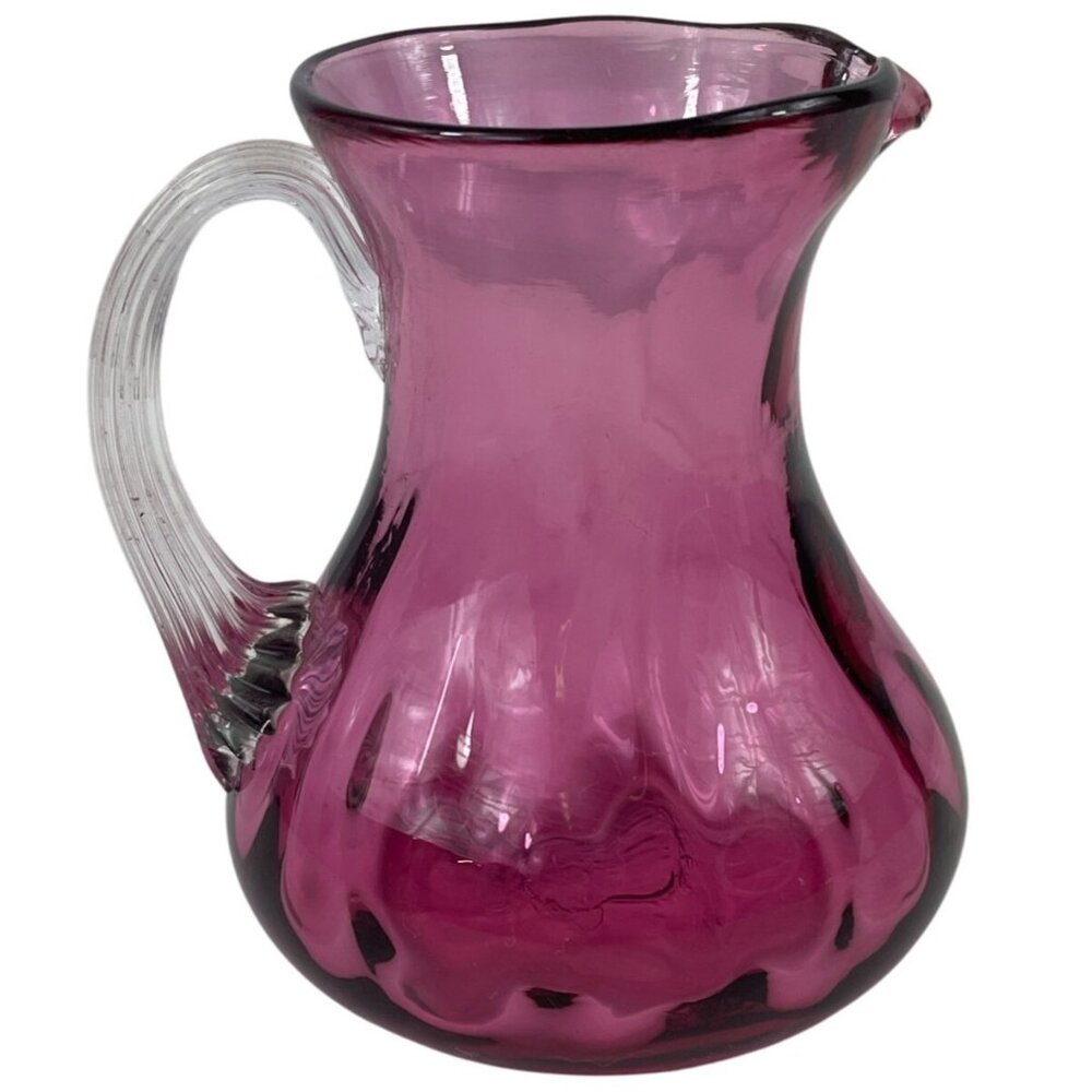 Vintage Hand Blown Pilgrim Bedford Cranberry Glass Mini Pitcher